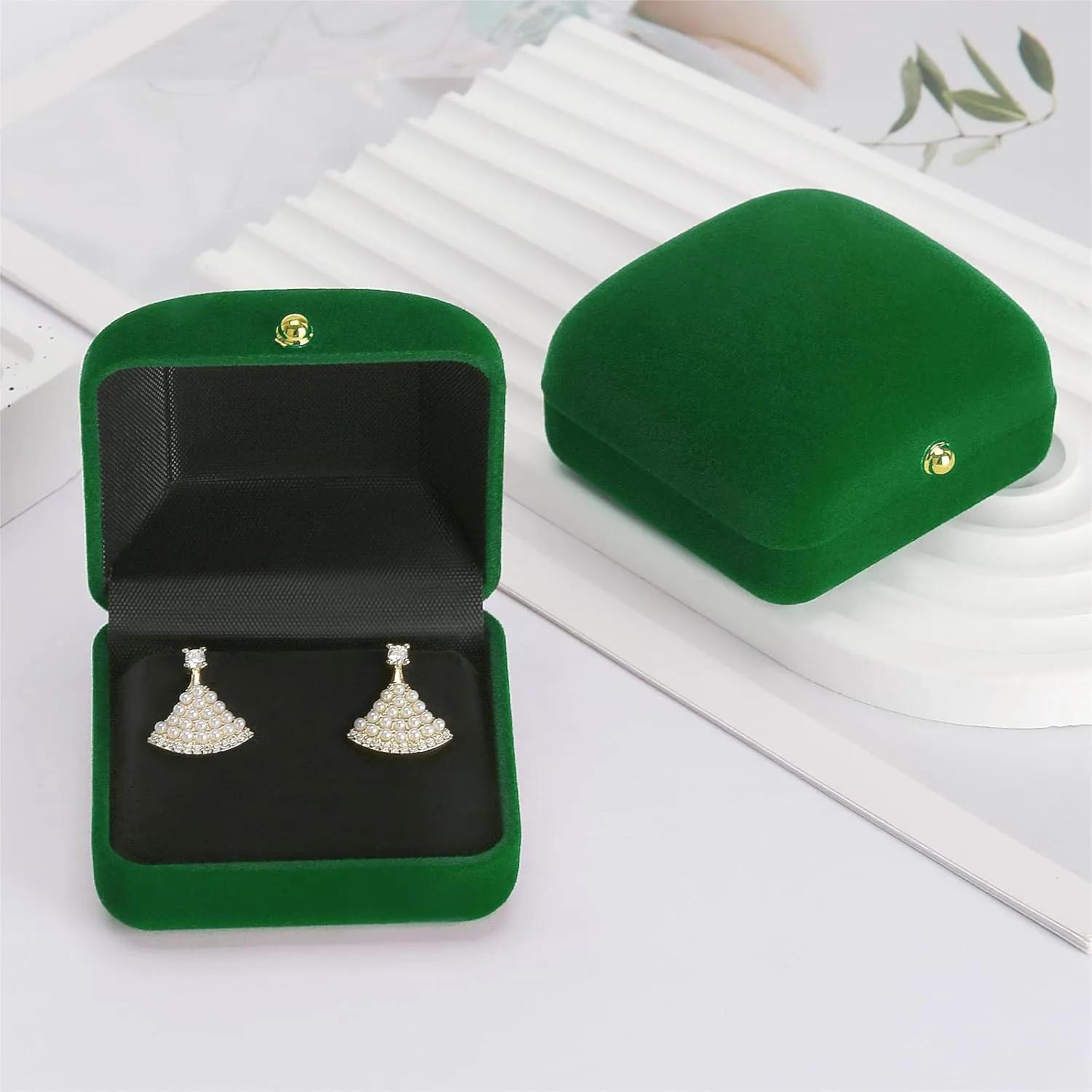 2 Pieces Velvet Earring Stud Gift Box, Jewelry Holder Display Case for Earring stud cufflinks, Earring Organizer Storage Box for Women Girl (Green)
