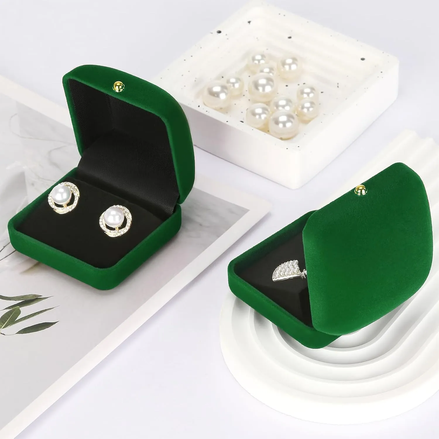 2 Pieces Velvet Earring Stud Gift Box, Jewelry Holder Display Case for Earring stud cufflinks, Earring Organizer Storage Box for Women Girl (Green)