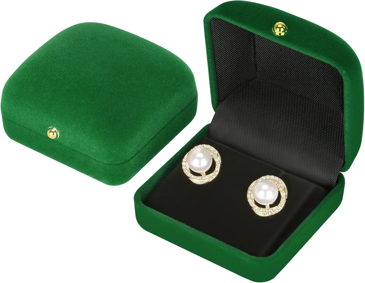 2 Pieces Velvet Earring Stud Gift Box, Jewelry Holder Display Case for Earring stud cufflinks, Earring Organizer Storage Box for Women Girl (Green)