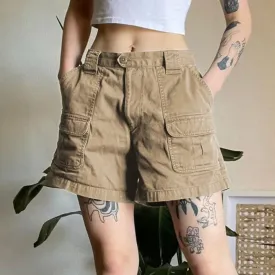 ADVBRIDGE Streetwear Vintage Denim Cargo Shorts Women Pockets Decorate High Waist Shorts Woman Distressed Short Jeans Pants Female