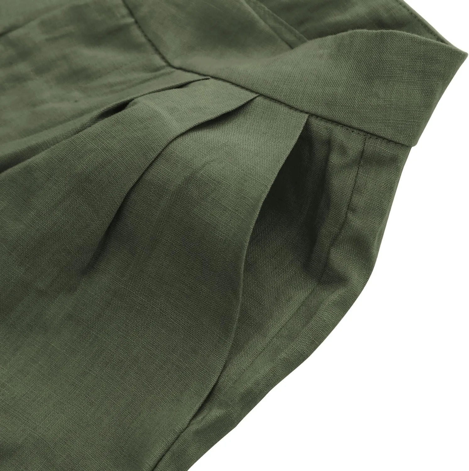 Amazhiyu Women's Linen Ankle Pants Pleated Front Wide Leg Straight Cropped Trouser