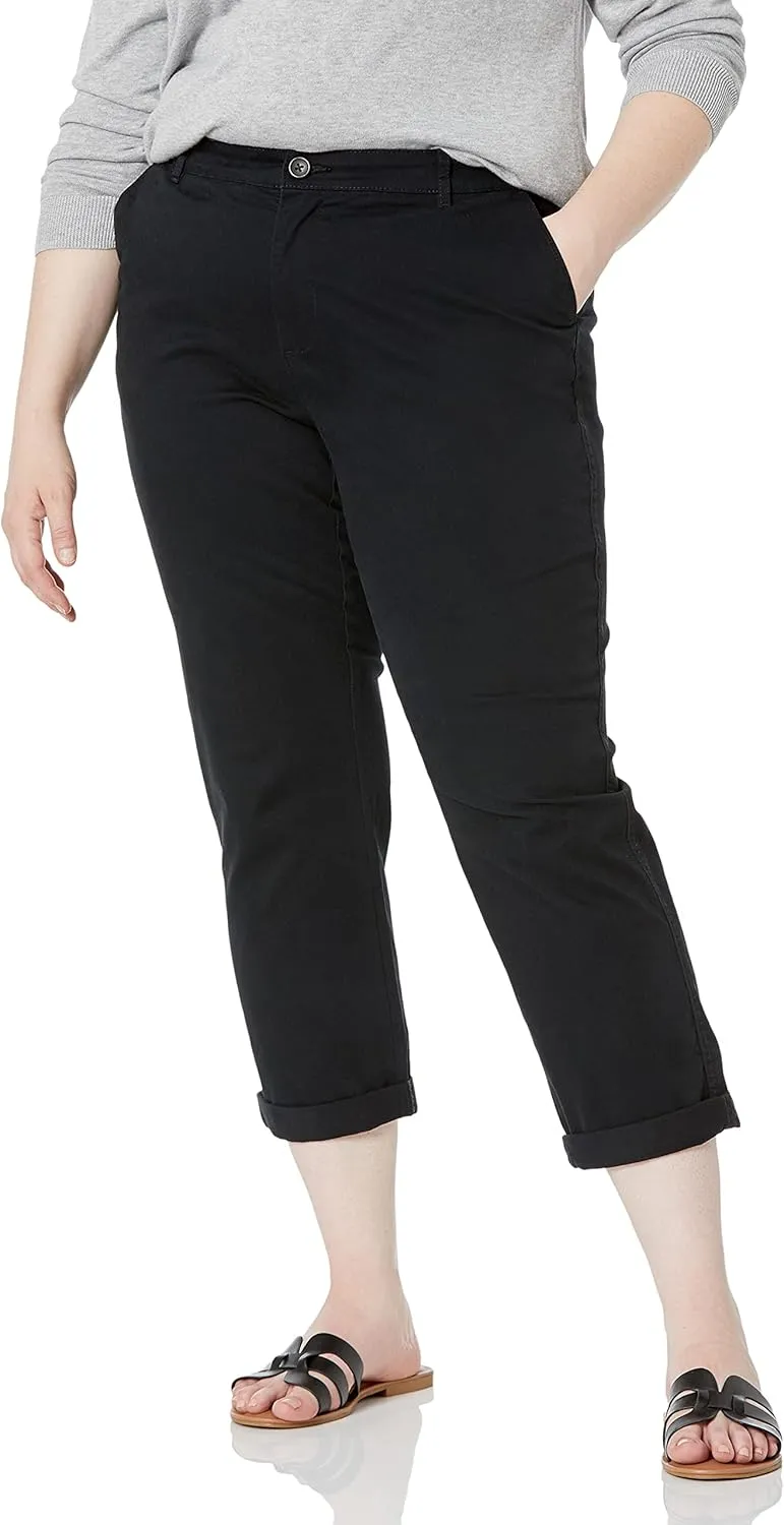 Amazon Essentials Women's Mid-Rise Slim-Fit Stretchy Cropped Tapered Leg Khaki Dress Pants (Available in Plus Size)