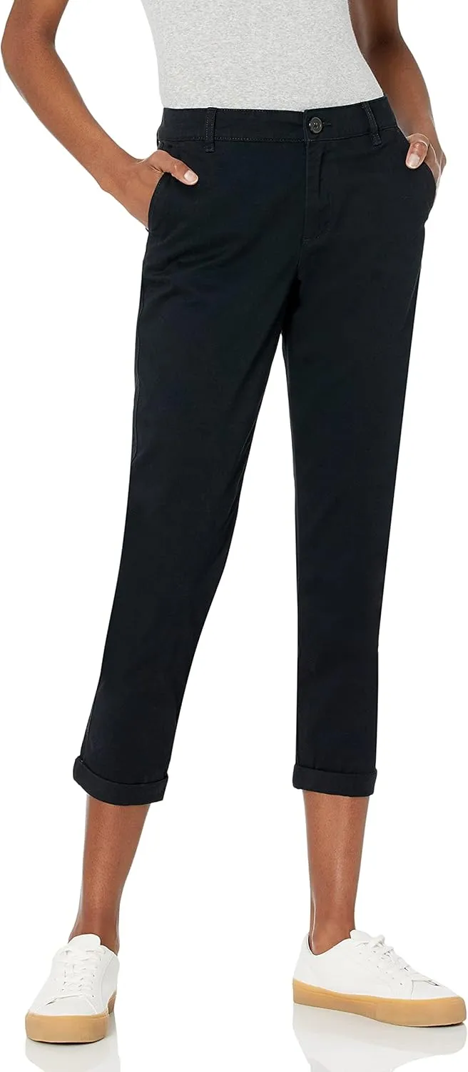 Amazon Essentials Women's Mid-Rise Slim-Fit Stretchy Cropped Tapered Leg Khaki Dress Pants (Available in Plus Size)