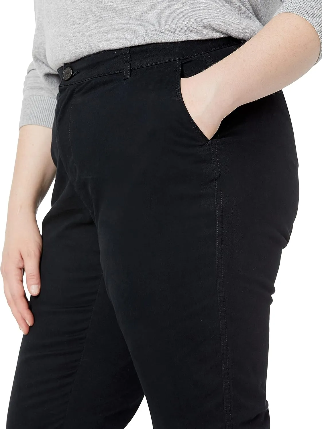 Amazon Essentials Women's Mid-Rise Slim-Fit Stretchy Cropped Tapered Leg Khaki Dress Pants (Available in Plus Size)
