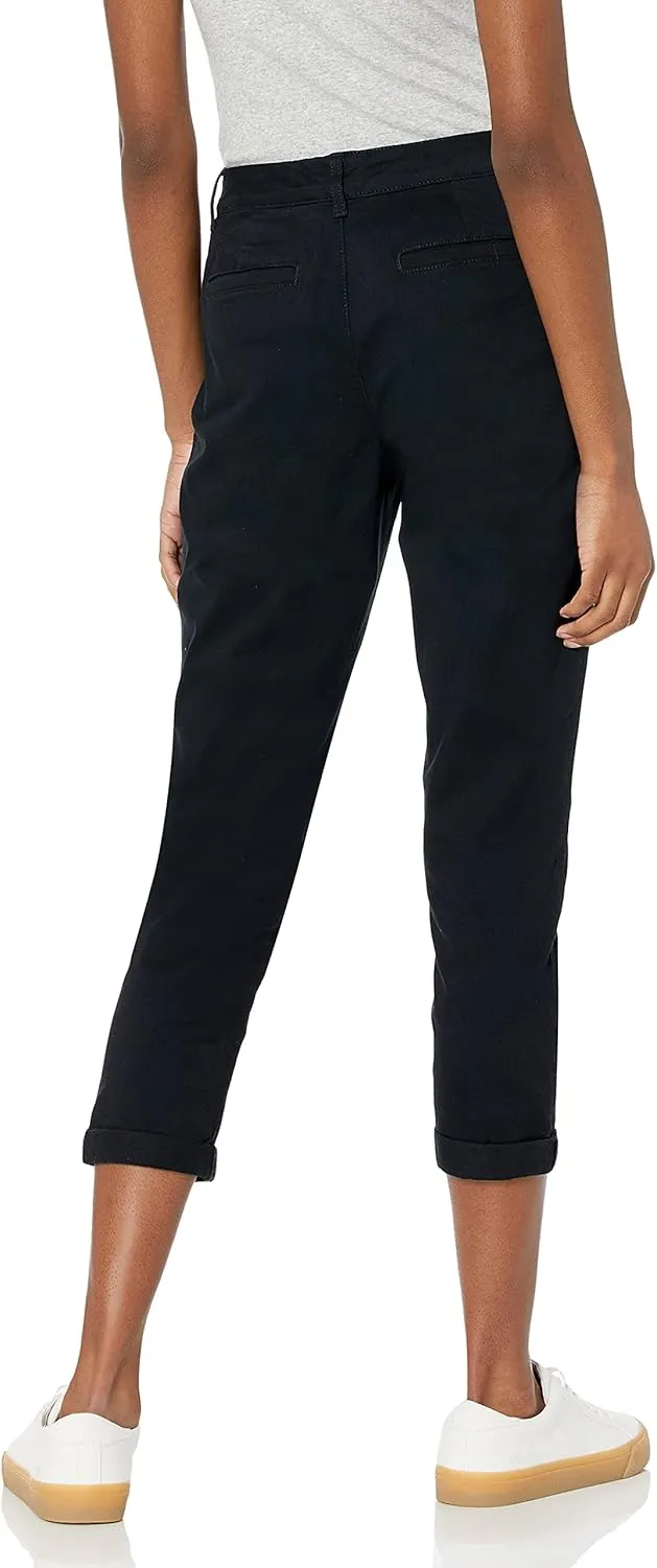 Amazon Essentials Women's Mid-Rise Slim-Fit Stretchy Cropped Tapered Leg Khaki Dress Pants (Available in Plus Size)