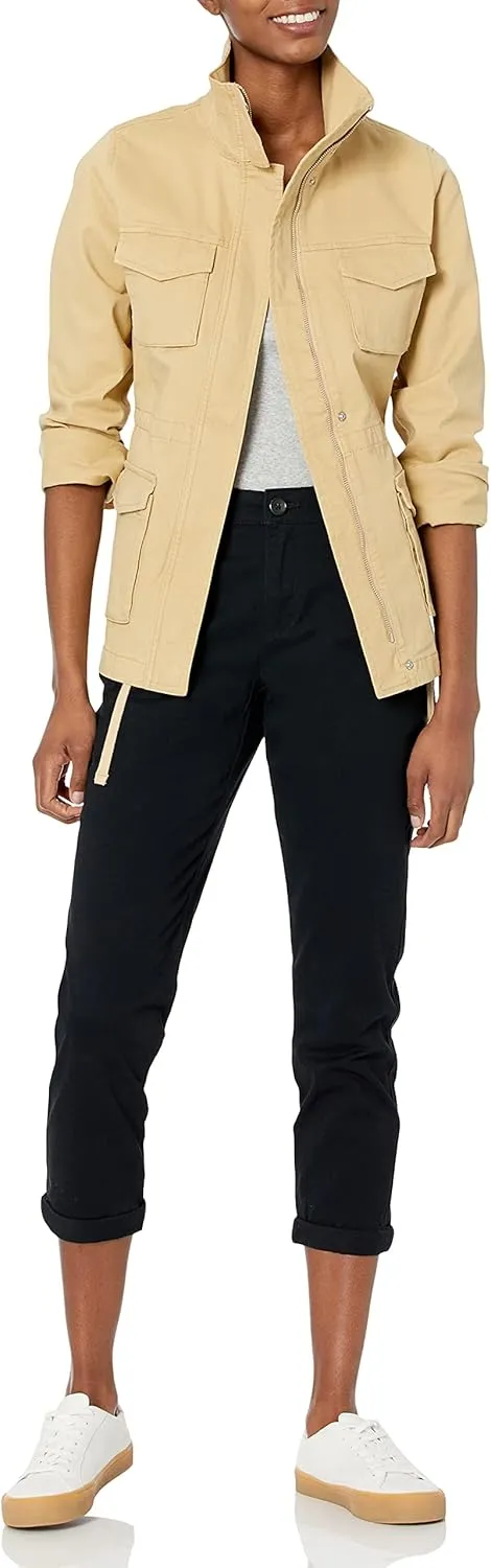 Amazon Essentials Women's Mid-Rise Slim-Fit Stretchy Cropped Tapered Leg Khaki Dress Pants (Available in Plus Size)