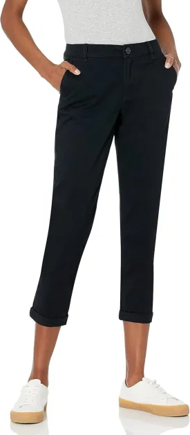 Amazon Essentials Women's Mid-Rise Slim-Fit Stretchy Cropped Tapered Leg Khaki Dress Pants (Available in Plus Size)