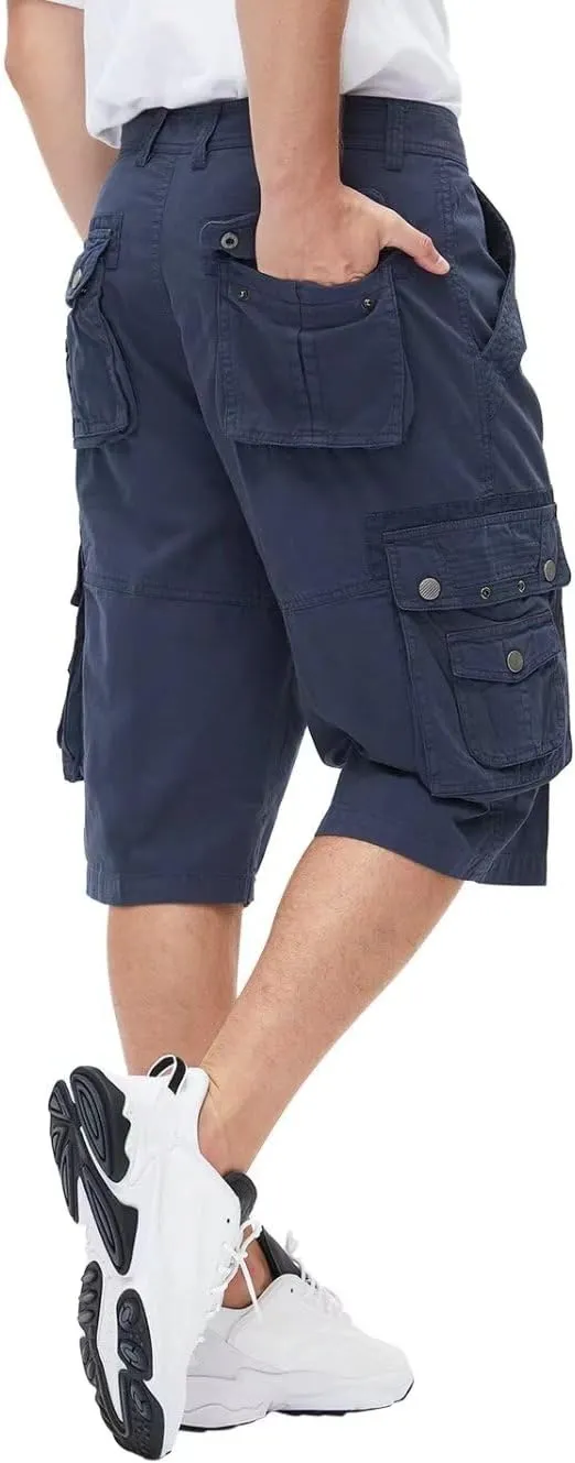 BEST SOUTH Men's Capri Long Twill Cargo Shorts Below Knee 13 Inches Cotton Relaxed Fit Casual Multi-Pocket