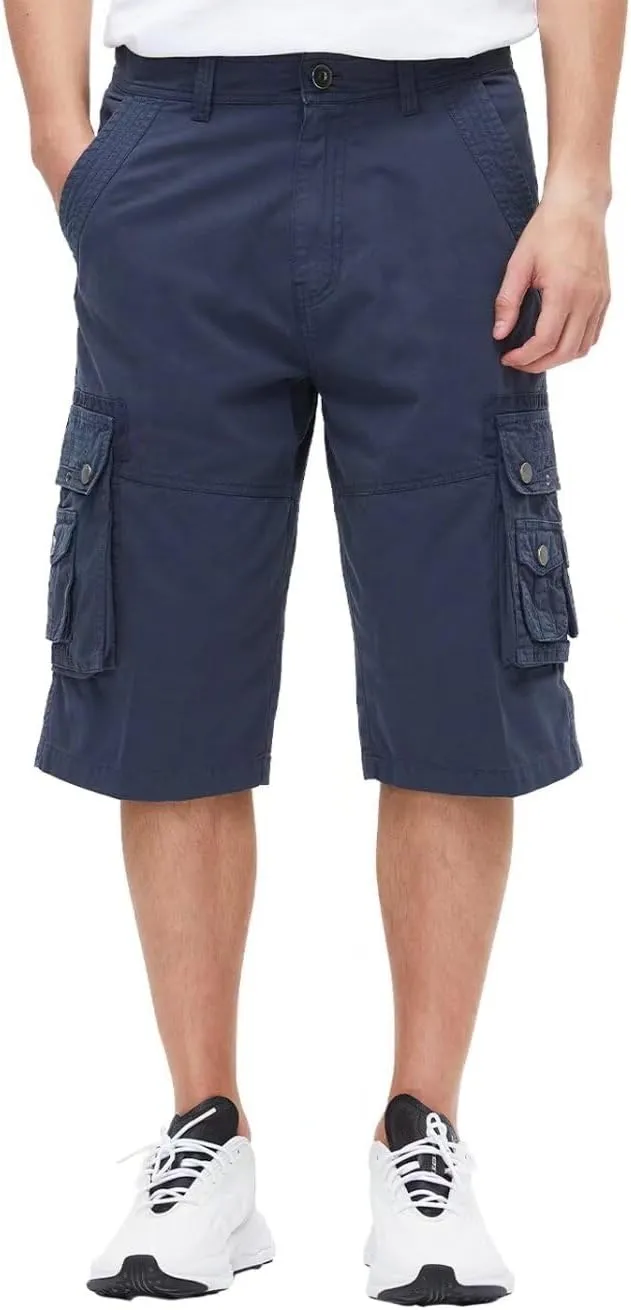 BEST SOUTH Men's Capri Long Twill Cargo Shorts Below Knee 13 Inches Cotton Relaxed Fit Casual Multi-Pocket
