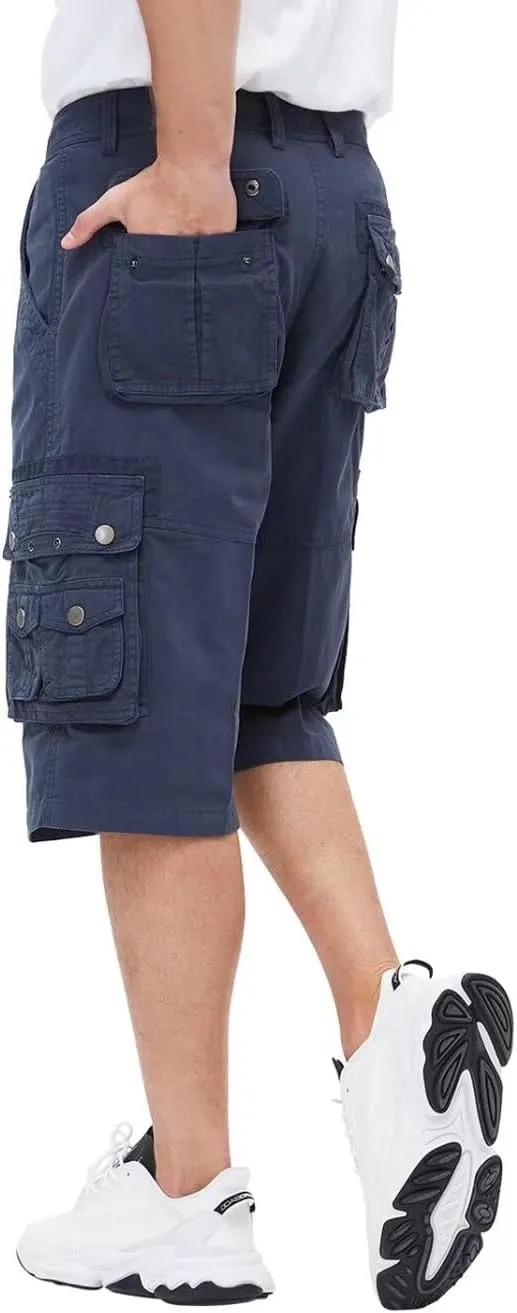 BEST SOUTH Men's Capri Long Twill Cargo Shorts Below Knee 13 Inches Cotton Relaxed Fit Casual Multi-Pocket