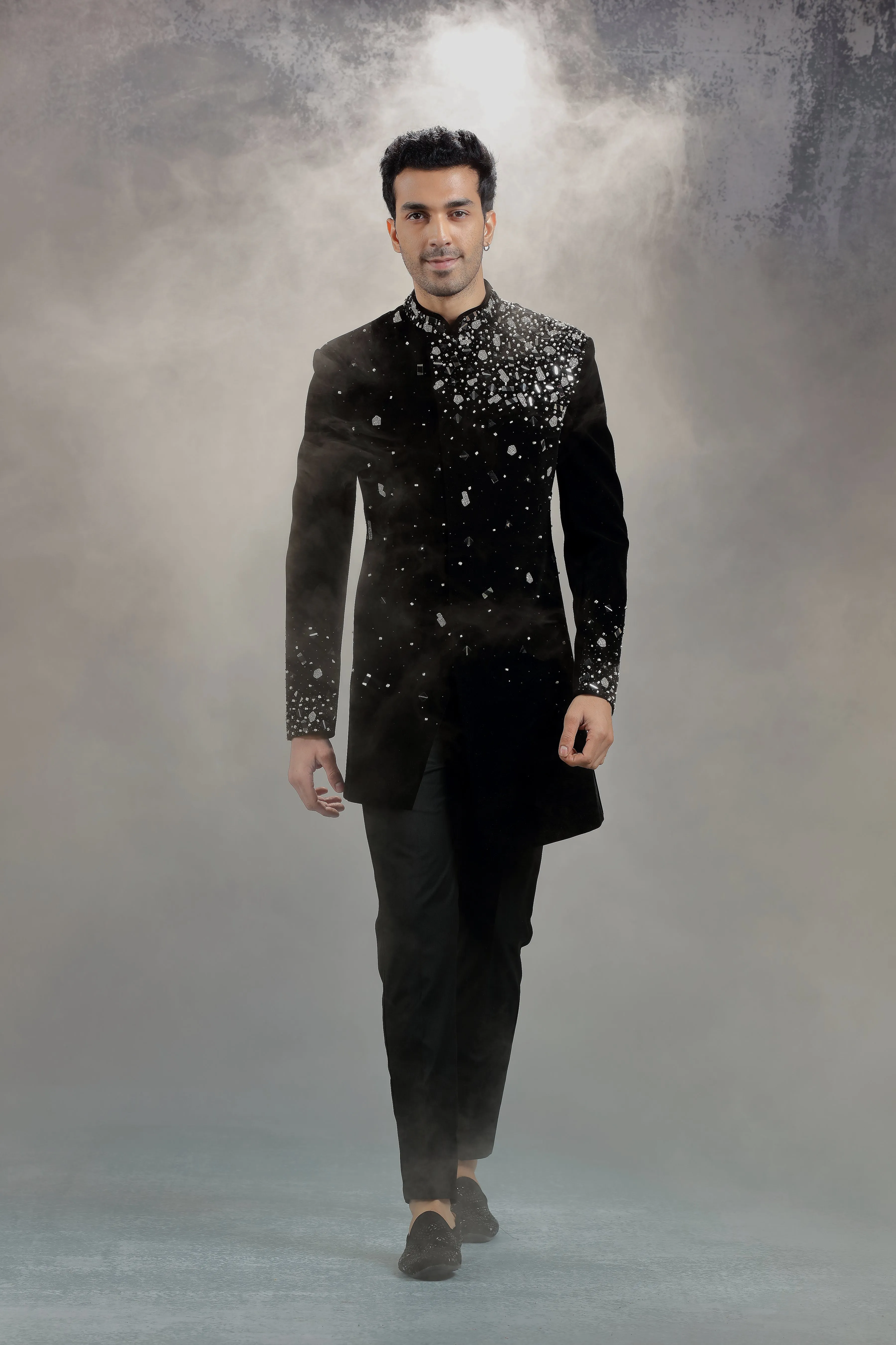 Black Jodhpuri Jacket with Placement Embroidery