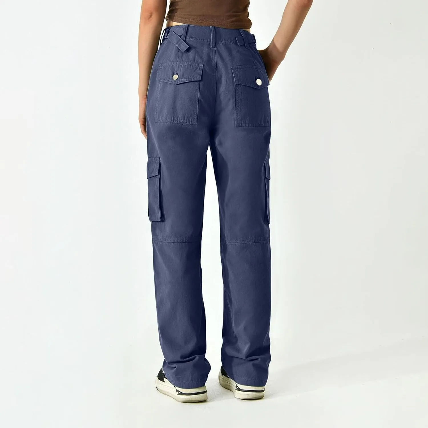 Cargo Pants Women Button High Waisted Hiking Pants Casual Tactical Style Trousers with 6 Pockets Loose Streetwear