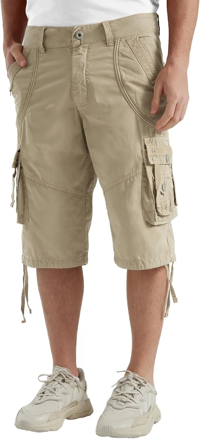 Cargo Shorts for Men Casual 3/4 Capri Pants with Pockets Long Below Knee Length Loose Fit Hiking Work