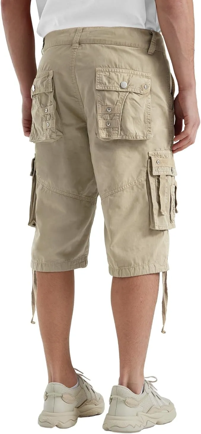 Cargo Shorts for Men Casual 3/4 Capri Pants with Pockets Long Below Knee Length Loose Fit Hiking Work