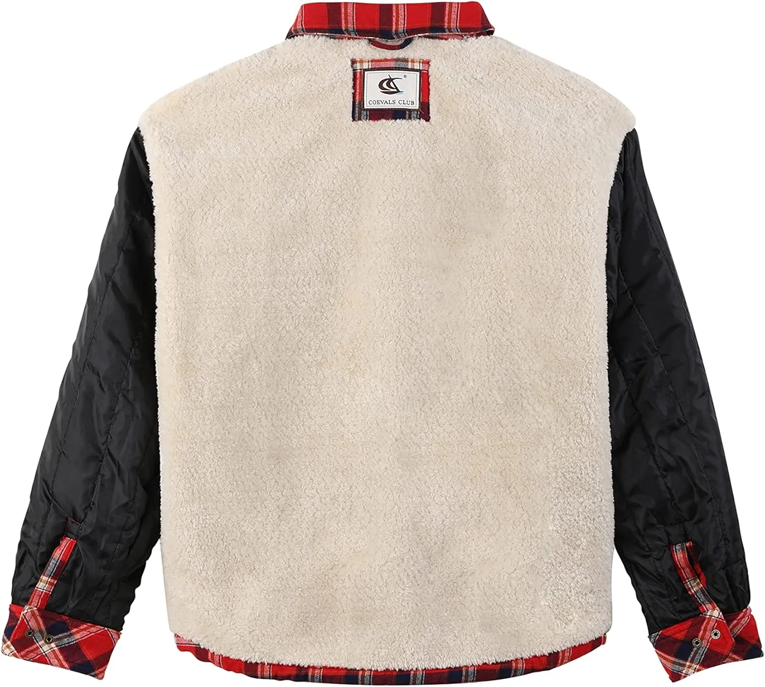 COEVALS CLUB Men's Flannel Jacket Sherpa Lined Quilted Cotton Snap Button Up Long Sleeve Shirts Hooded Coat