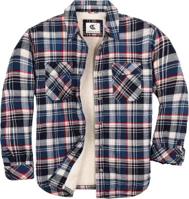 COEVALS CLUB Men's Flannel Jacket Sherpa Lined Quilted Cotton Snap Button Up Long Sleeve Shirts Hooded Coat