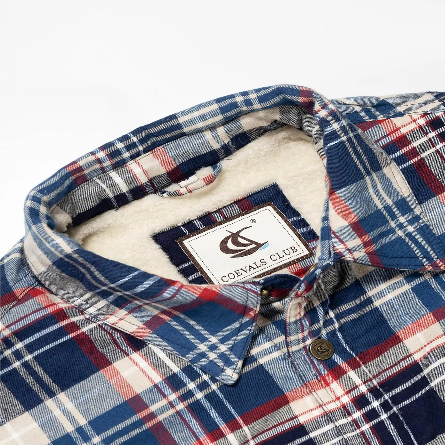 COEVALS CLUB Men's Flannel Jacket Sherpa Lined Quilted Cotton Snap Button Up Long Sleeve Shirts Hooded Coat