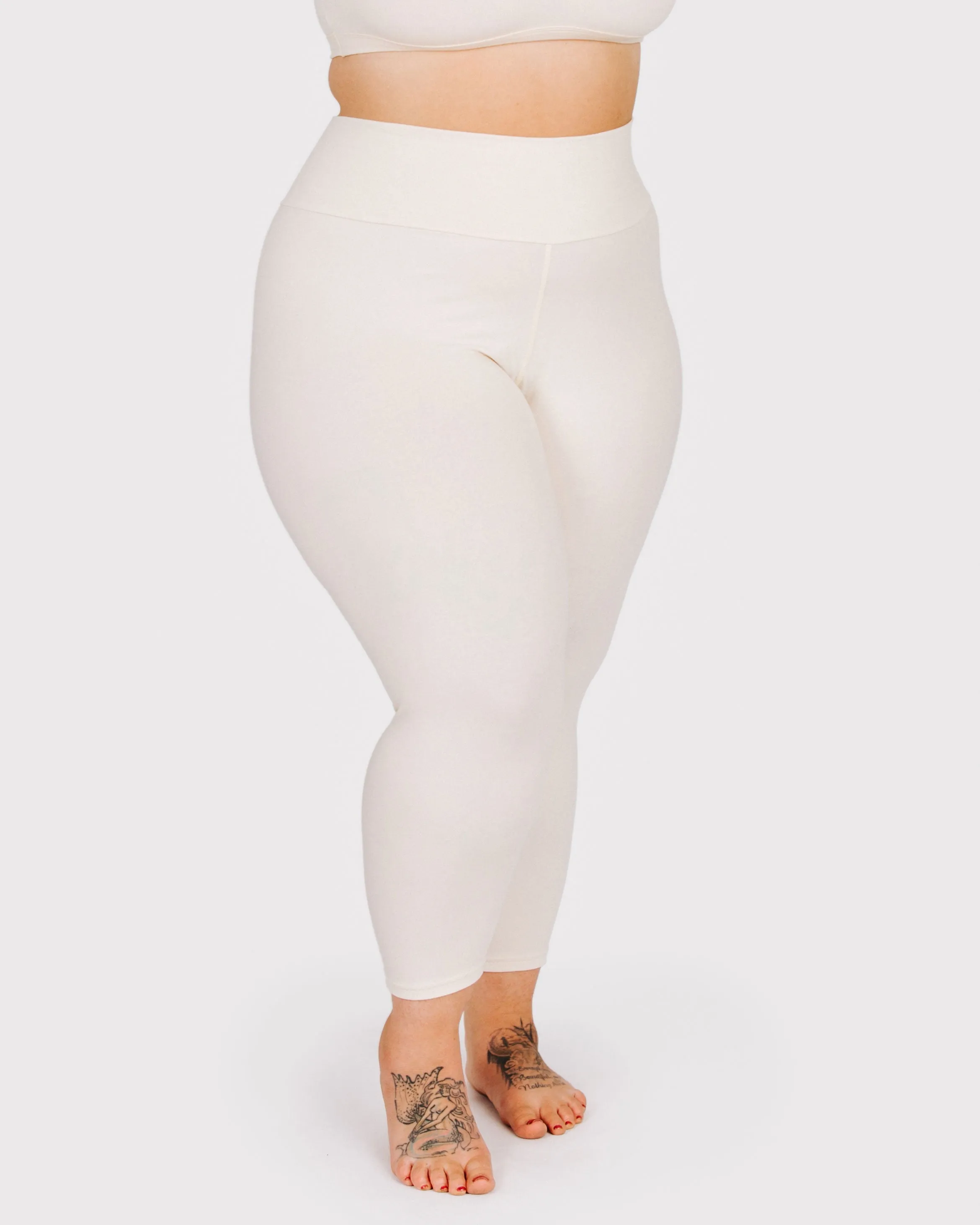High Rise 3/4 Length Leggings Plain Vanilla