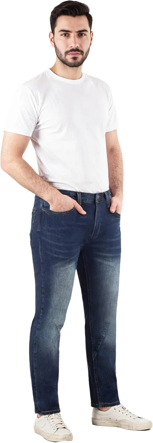 Jeans for Short Men 27" Original Straight Taper Fit Short Length Casual Stretch Denim Pants AT01