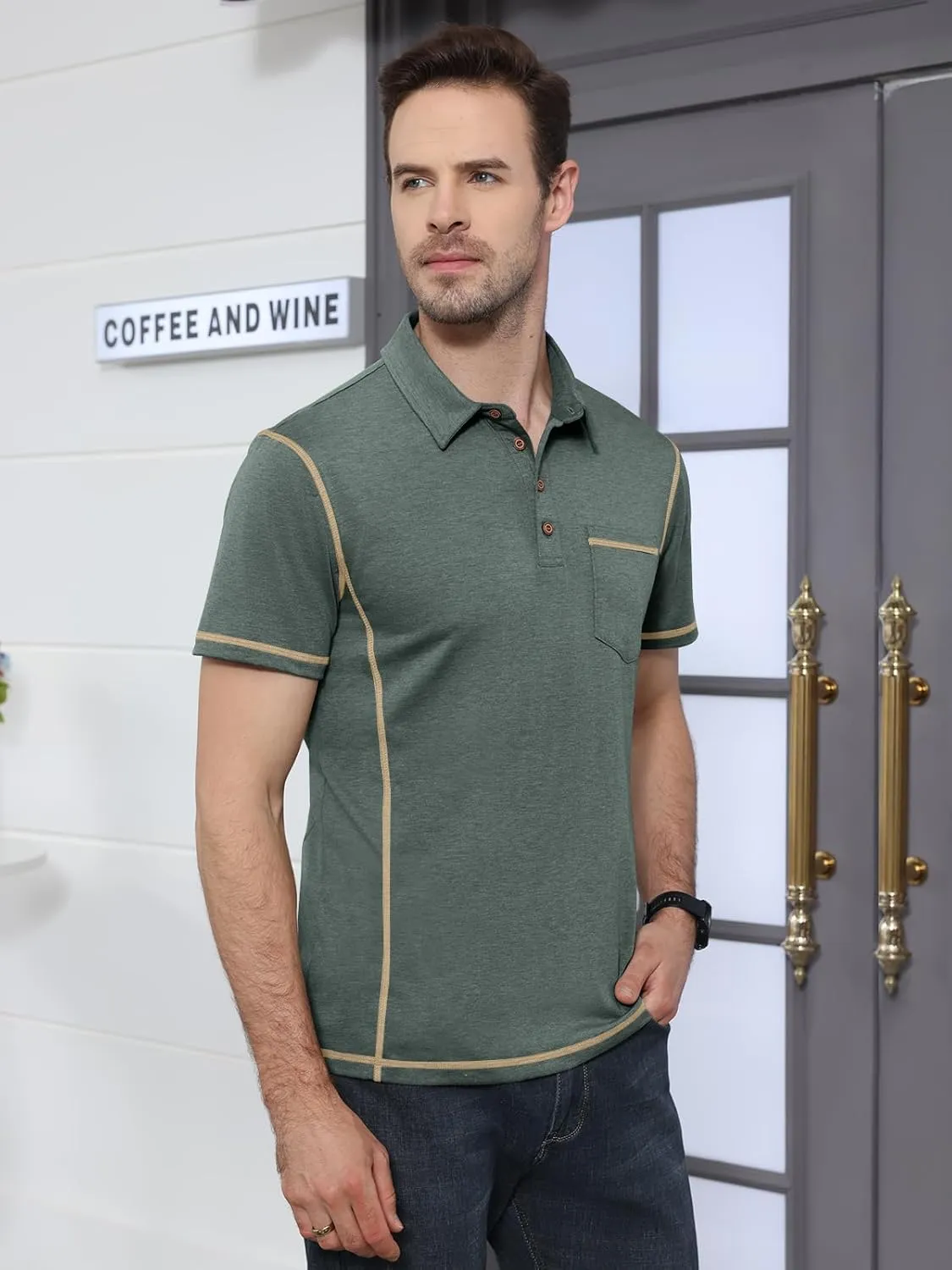 Men's Casual Polo Shirts Classic Short Sleeve Button Tees Basic Golf Shirt Cotton Top with Pocket