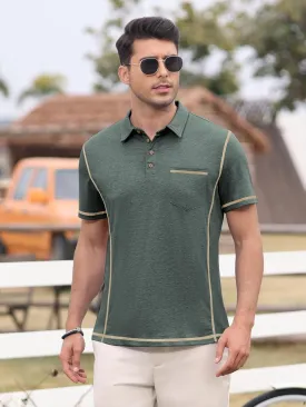 Men's Casual Polo Shirts Classic Short Sleeve Button Tees Basic Golf Shirt Cotton Top with Pocket