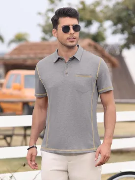 Men's Casual Polo Shirts Classic Short Sleeve Button Tees Basic Golf Shirt Cotton Top with Pocket