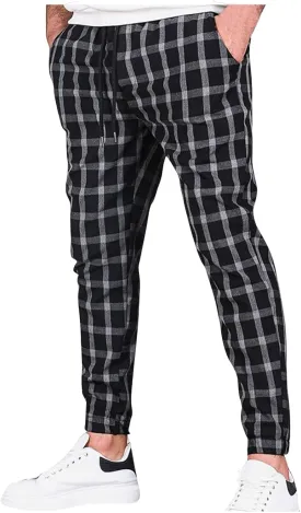 Men's Slim Fit Stretch Plaid Pants Flannel Jogger Pajama Lounge Pant Skinny Track Trousers with Pockets