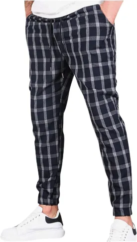 Men's Slim Fit Stretch Plaid Pants Flannel Jogger Pajama Lounge Pant Skinny Track Trousers with Pockets