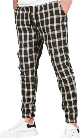 Men's Slim Fit Stretch Plaid Pants Flannel Jogger Pajama Lounge Pant Skinny Track Trousers with Pockets