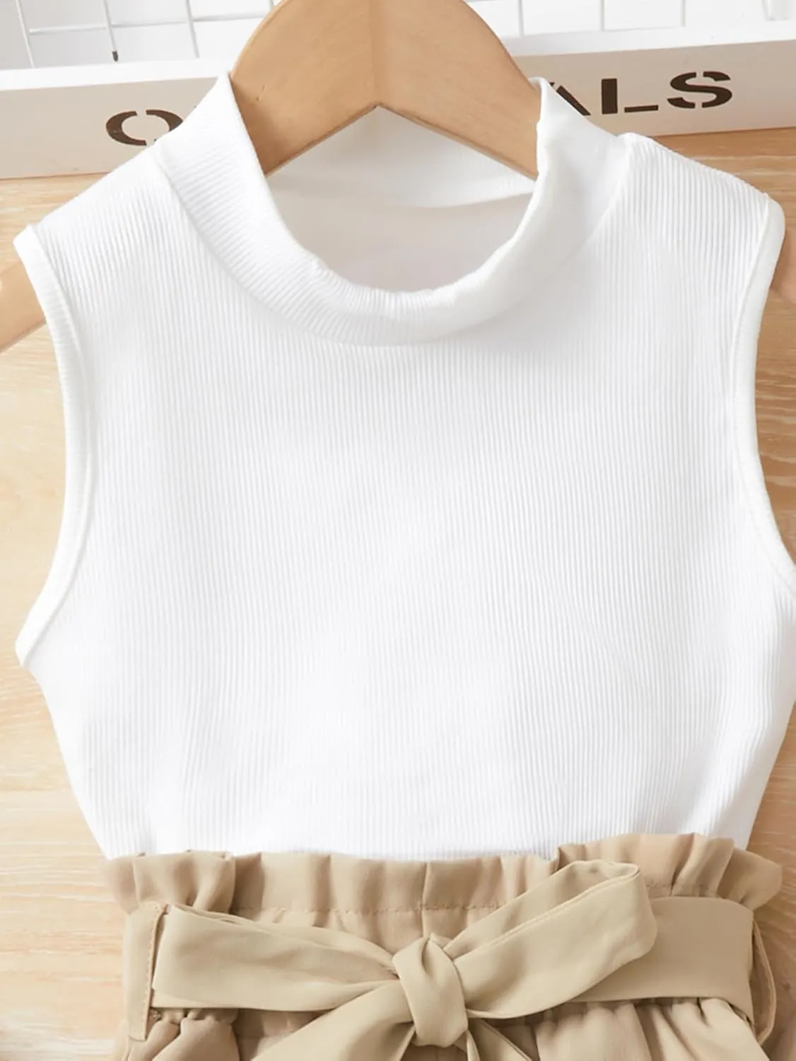 OYOANGLE Girl's 3 Piece Outfits Tank Top and Paperbag Waist Pants and Belted Shorts Sets with Pockets Cute Clothing Set