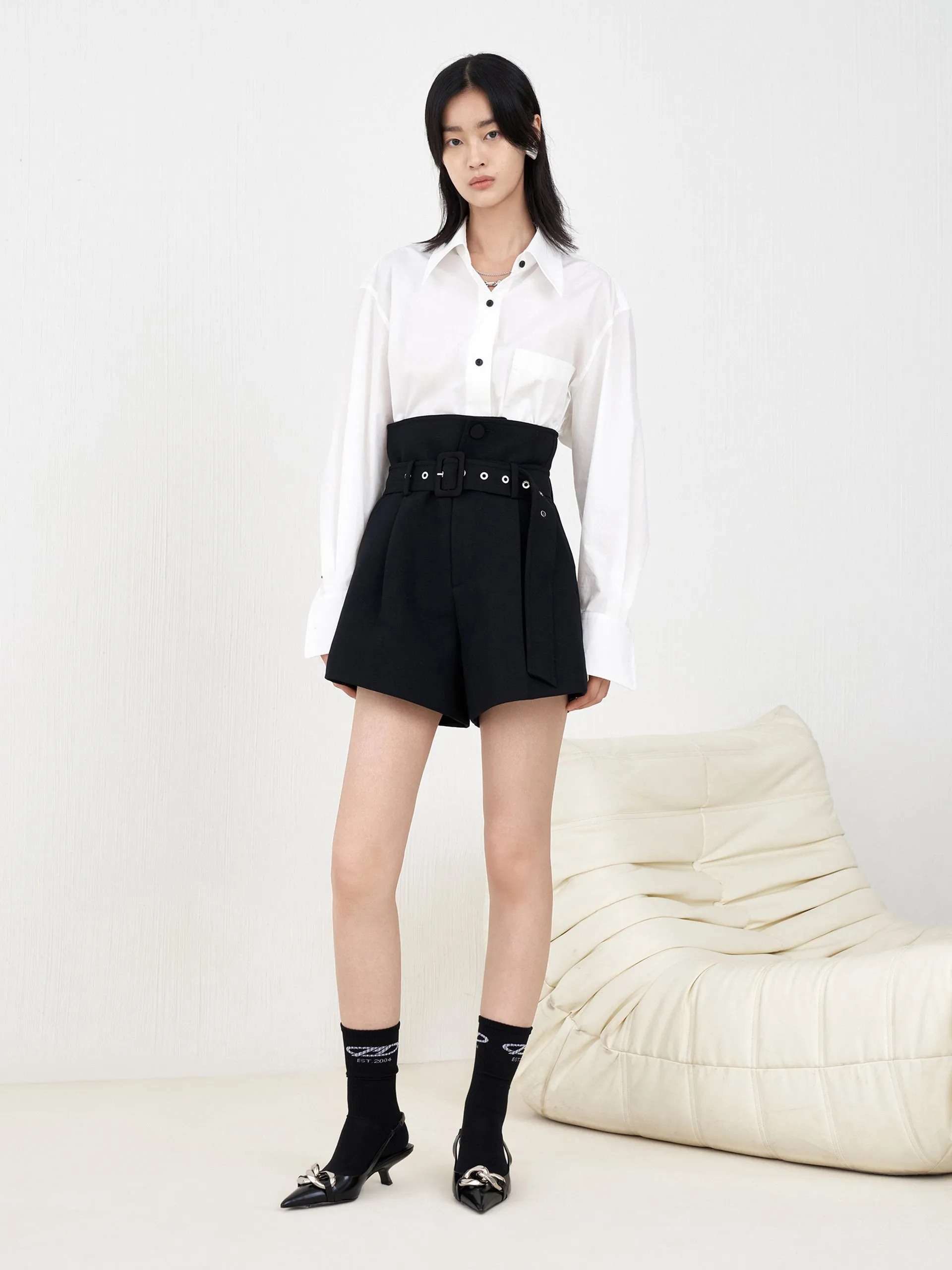 Paperbag High Waisted Belted Shorts