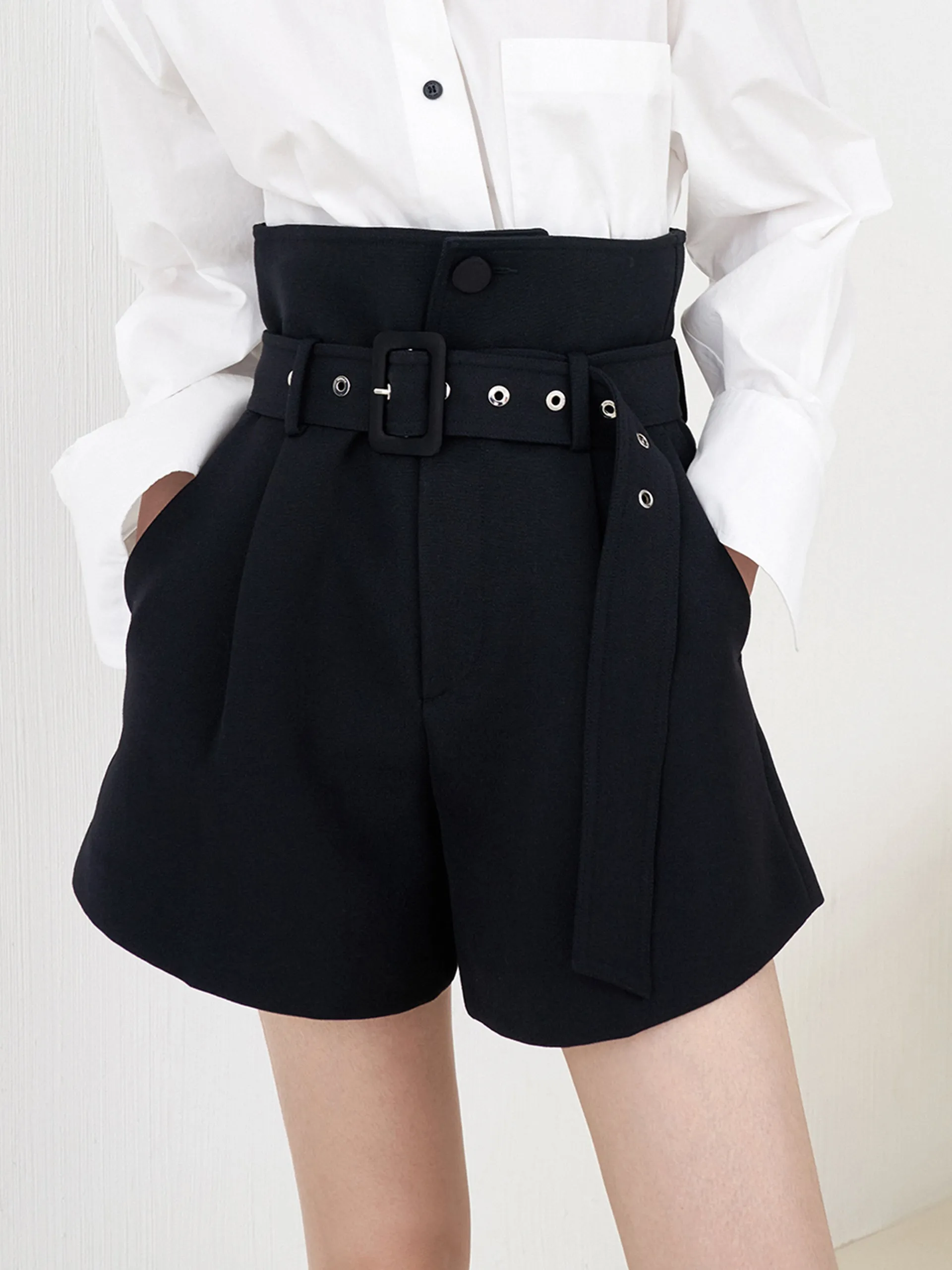 Paperbag High Waisted Belted Shorts
