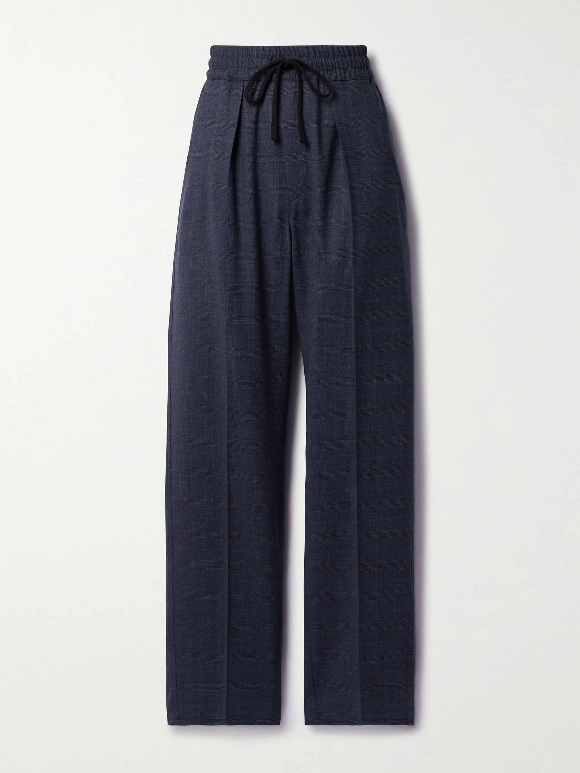 Pleated wool-blend straight leg trousers