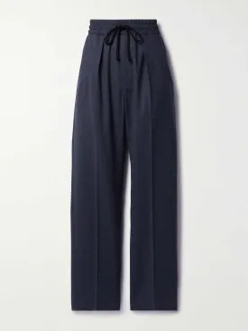 Pleated wool-blend straight leg trousers