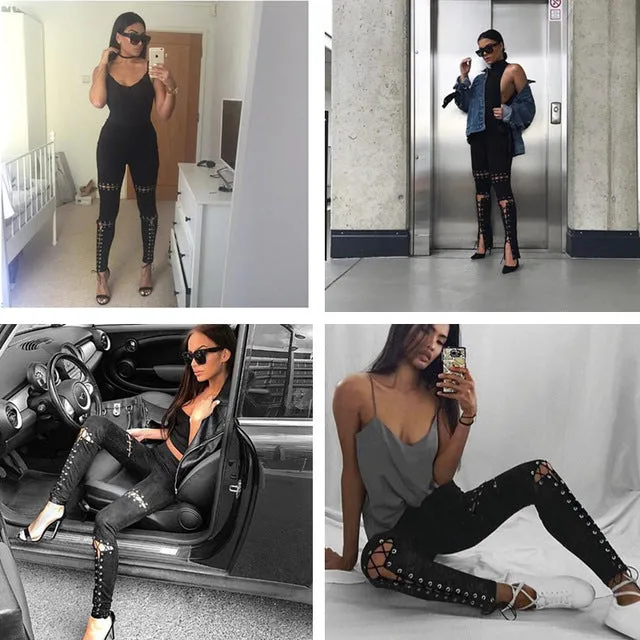 "Put in Work" lace up cutout leggings pants