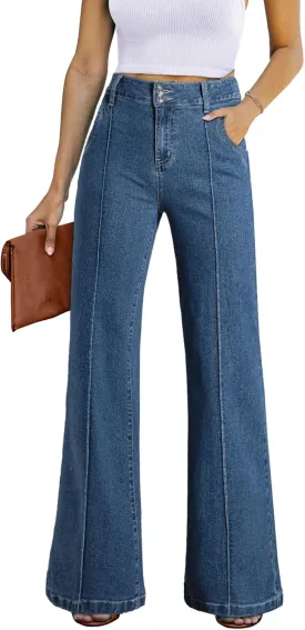 Sidefeel Womens Wide Leg Jeans Casual Baggy High Waisted Stretch Denim Pants