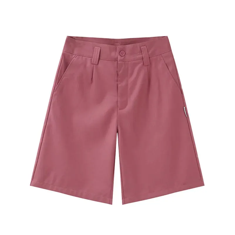 Simple Men's Casual Shorts Loose Zippers Solid Color Straight Wide Leg Male Trousers Summer Fashion 9C6261