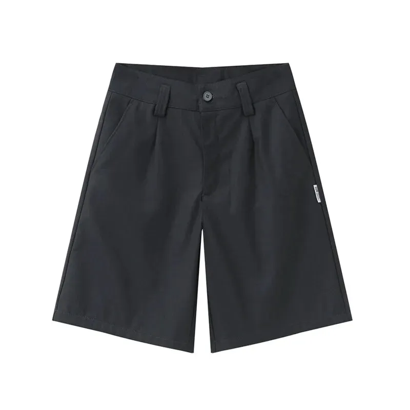 Simple Men's Casual Shorts Loose Zippers Solid Color Straight Wide Leg Male Trousers Summer Fashion 9C6261