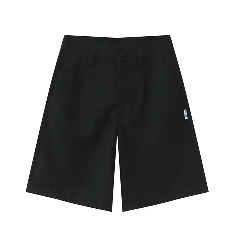 Simple Men's Casual Shorts Loose Zippers Solid Color Straight Wide Leg Male Trousers Summer Fashion 9C6261