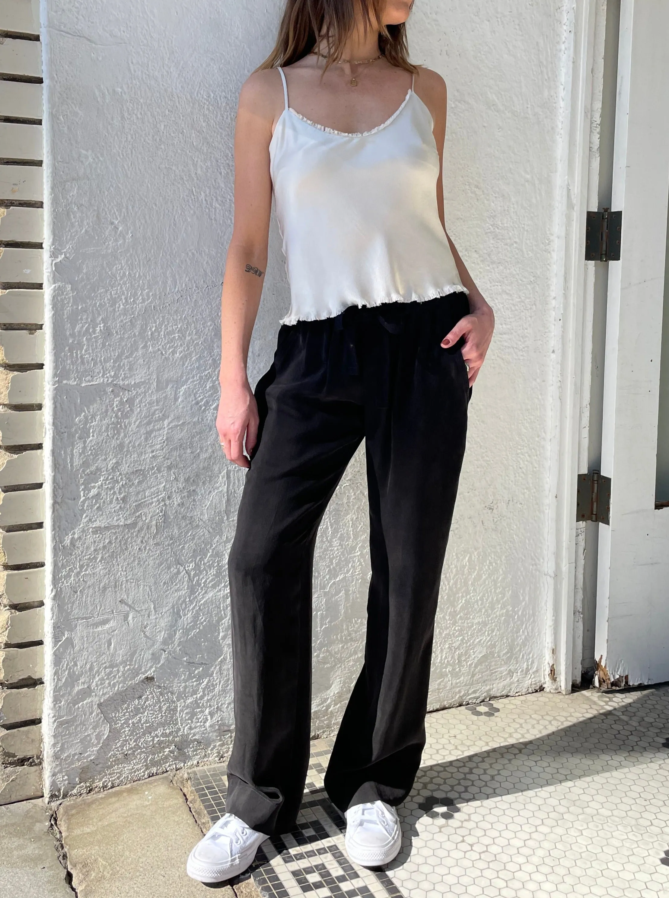 Sloane Low-Rise Pant in Cupro - Black