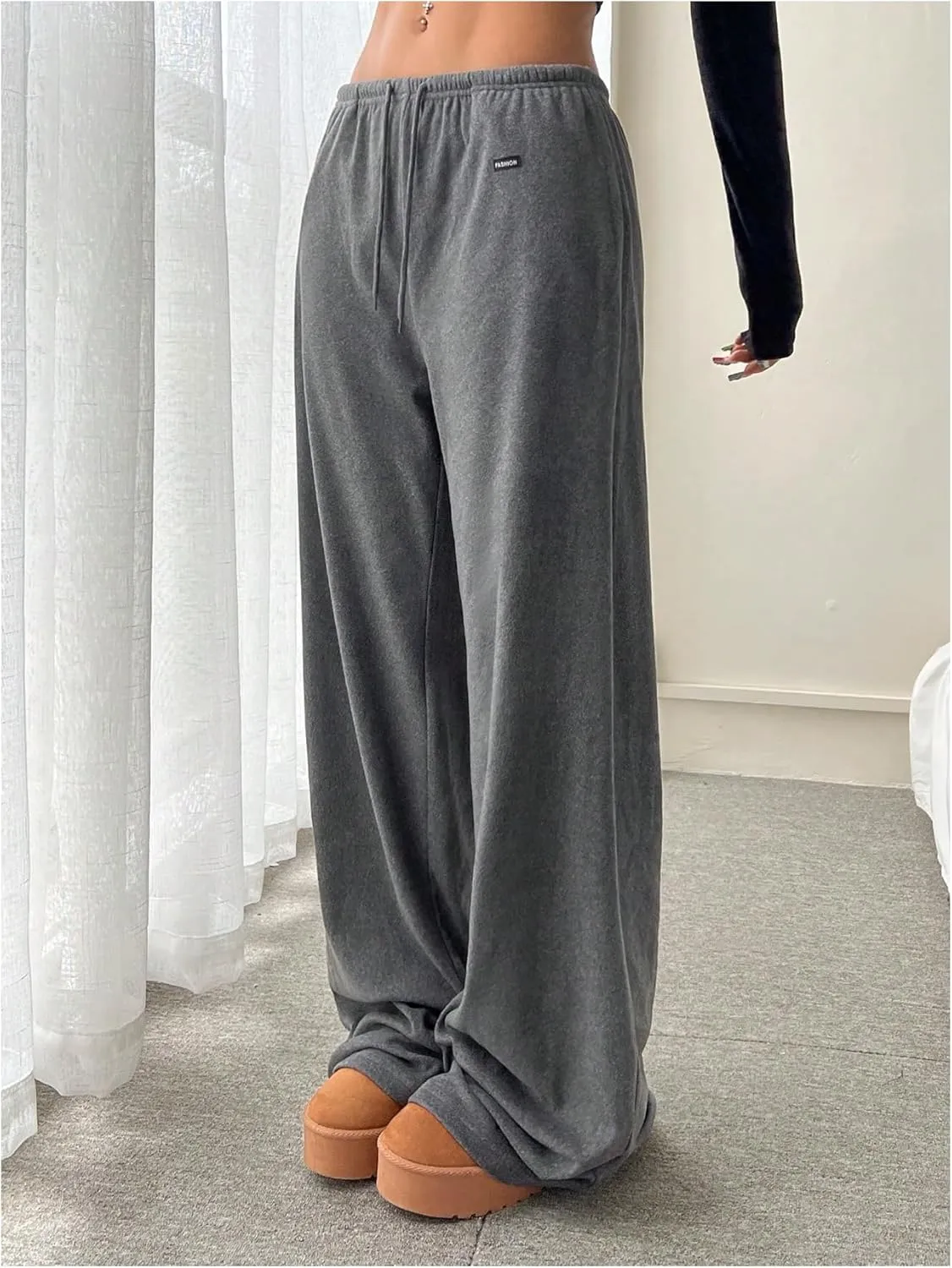 SOLY HUX Women's Drawstring Sweatpants Low Rise Baggy Wide Leg Pants with Pockets
