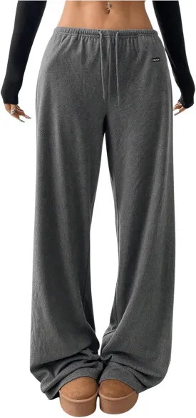 SOLY HUX Women's Drawstring Sweatpants Low Rise Baggy Wide Leg Pants with Pockets