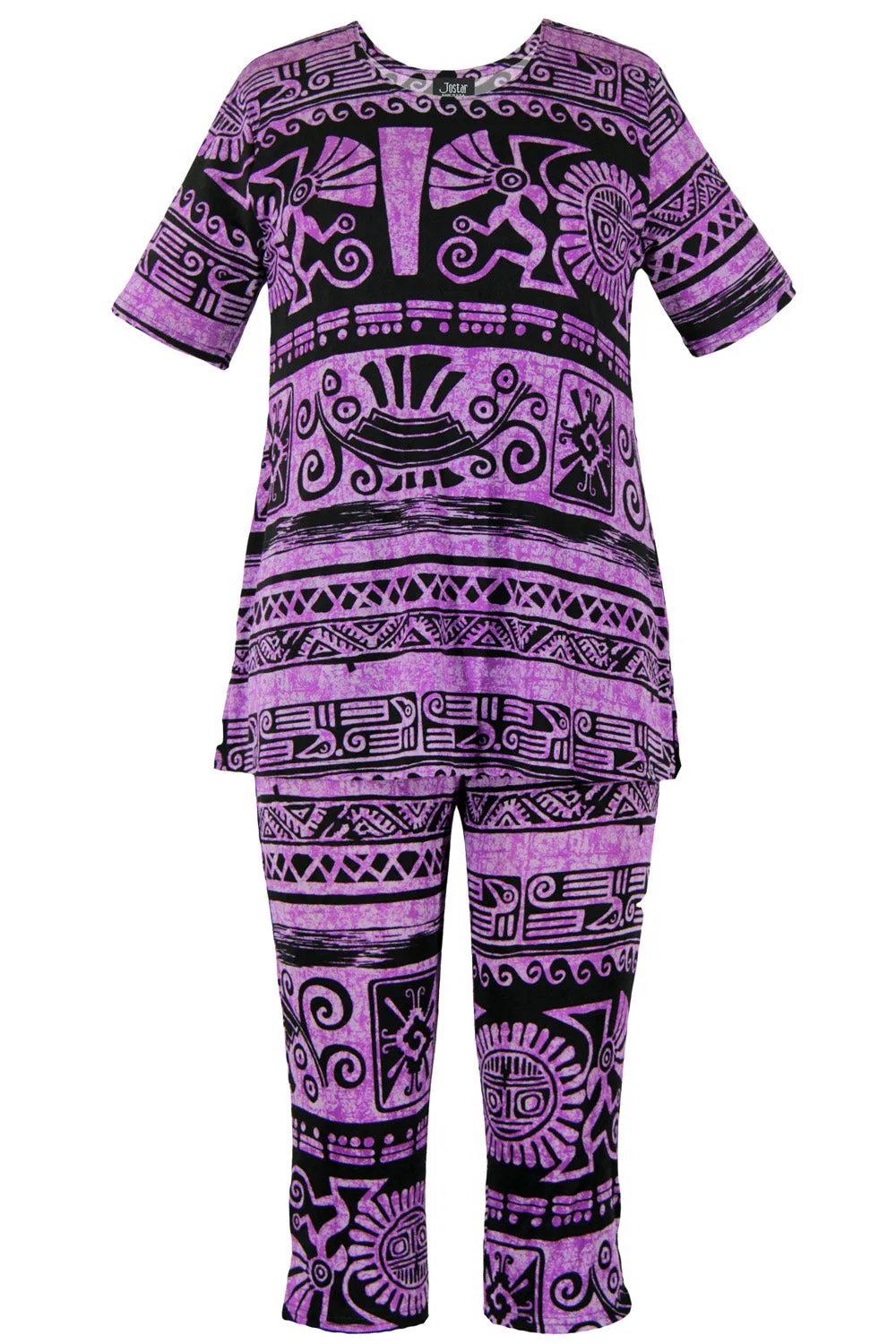 Stretchy Capri Pant Set Short Sleeve Print-9003BN-SRP1-W901
