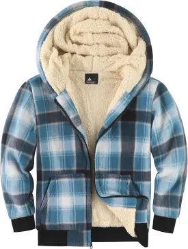 V VALANCH Boys Zipper Hoodie Kid Fleece Lined Plaid Flannel Jacket Winter Coat