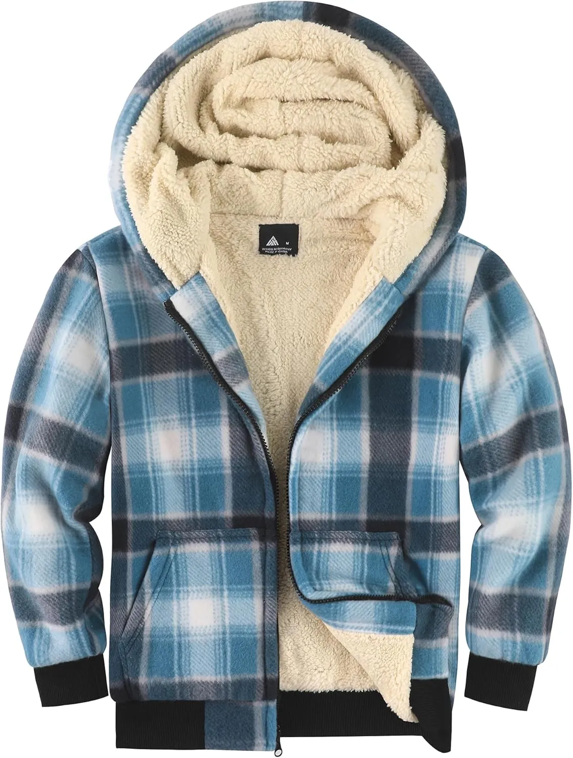 V VALANCH Boys Zipper Hoodie Kid Fleece Lined Plaid Flannel Jacket Winter Coat