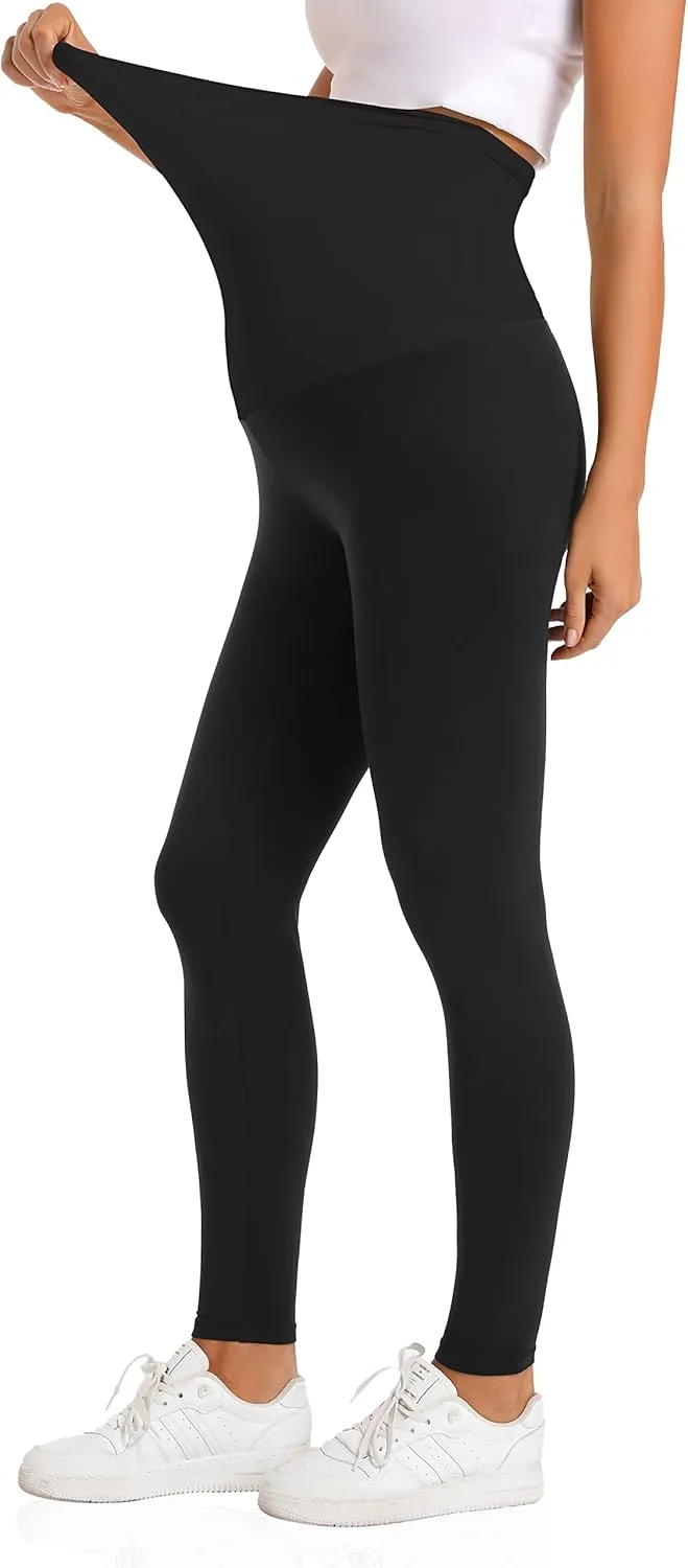 V VOCNI Maternity Leggings Over The Belly Women's Essential Stretch Buttery Soft Knit Belly Support Pregnancy Leggings