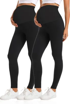 V VOCNI Maternity Leggings Over The Belly Women's Essential Stretch Buttery Soft Knit Belly Support Pregnancy Leggings