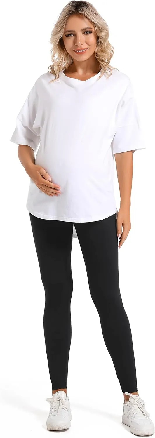 V VOCNI Maternity Leggings Over The Belly Women's Essential Stretch Buttery Soft Knit Belly Support Pregnancy Leggings