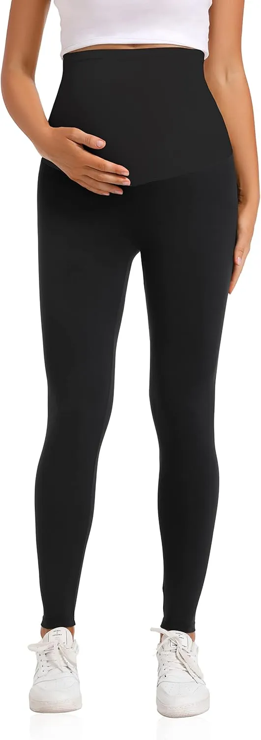 V VOCNI Maternity Leggings Over The Belly Women's Essential Stretch Buttery Soft Knit Belly Support Pregnancy Leggings