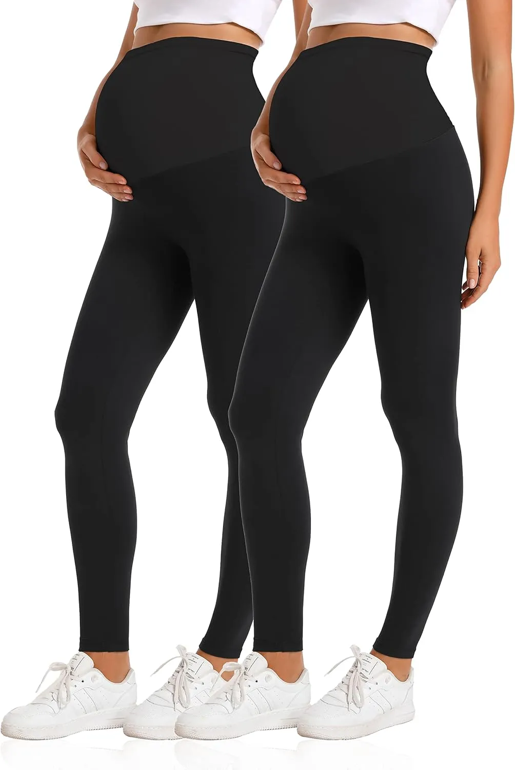 V VOCNI Maternity Leggings Over The Belly Women's Essential Stretch Buttery Soft Knit Belly Support Pregnancy Leggings